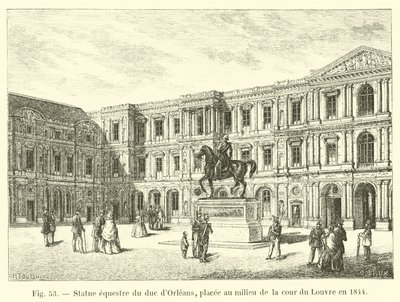 1844年にルーブル美術館の中庭に置かれたオルレアン公の騎馬像 作： French School