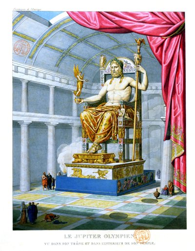 1814年のオリンパスにある彼の寺院の内部の王位にあるオリンピアのゼウス像 作： French School