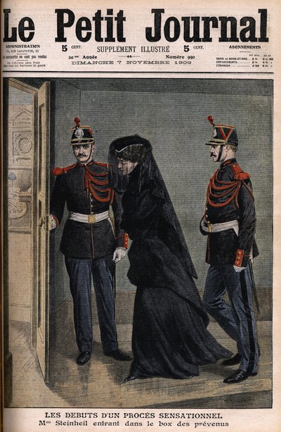 スタインエイユ事件。マルグリット・スタインエイユ（1869-1954）の被告席への入場 - Le Petit Journal, 11月7日 作： French School