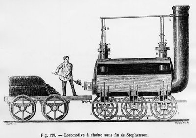 ステファンソンのエンドレスチェーン機関車 - L.フィギエ著「科学の不思議」より 作： French School