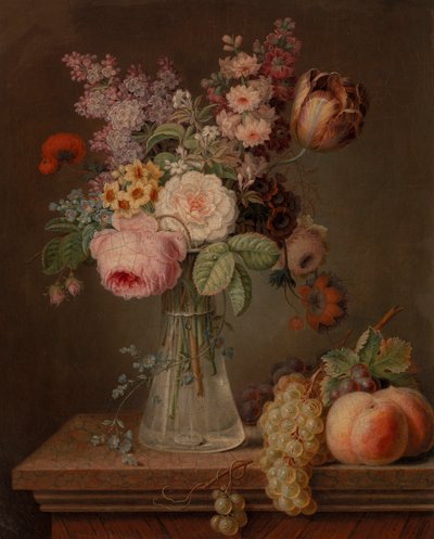 ガラス花瓶の花のある静物 作： French School