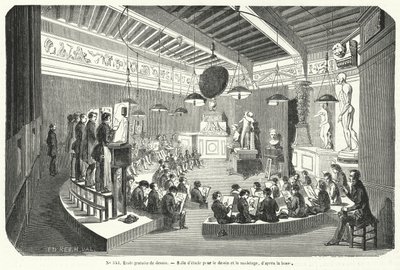 フランスの自由画学校の授業を受ける生徒たち（エングレービング 作： French School