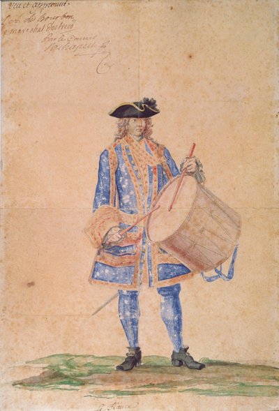 1718年にルアーブルに駐留していた海軍大尉の制服の研究（鉛筆、ボディカラー、トイレ紙、茶色の紙） 作： French School