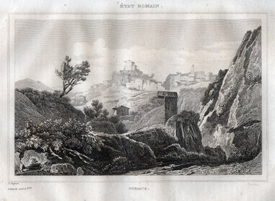 首都ローマのスビアコ・ラツィオ - M. de Norvins, Ch. Nodier 1834-1836による "Picturesque Italy "からのエングレーヴィング。 作： French School