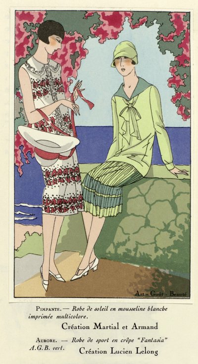 晴れ着とスポーツ・ドレス、『アール・グット・ボーテ』より、1924年発行（ポショワール版画） 作： French School