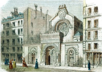 パリ、ヴィクトワール通りのシナゴーグ、1880年頃（カラー彫刻） 作： French School