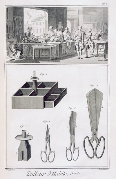 仕立て屋、デニスディドロのエンサイクロペディデサイエンスエメティエ（1713-84）発行、1770年頃 作： French School