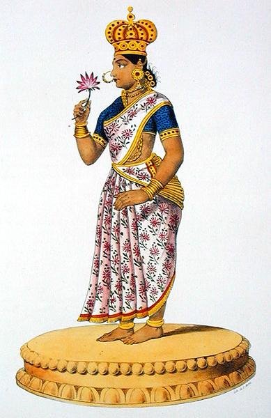 クヴェラの妻チトラレカ、C.ド・モット(1785-1836)の彫刻(カラーリトグラフ) 作： French School