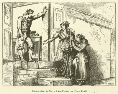 ヌッチアからメオ・パタッカへの優しい別れの言葉（エングレービング 作： French School