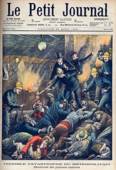 パリの地下で起きた大災害、「ル・プチ・ジャーナル」1903年8月23日号の表紙(彫刻) 作： French School