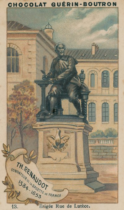 ガゼットドフランスの創設者であるTh Renaudot、1584-1653年、Erigee Rue de Lutece 作： French School