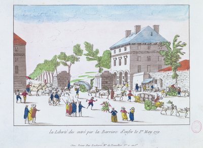 1791年5月1日、パリのバリエールデンファーでの通行料の廃止 作： French School