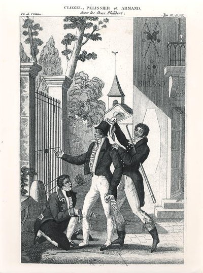 ルイ・ベノワ・ピカール（1769-1828）の喜劇「フィリベールの二人」より、エレガントな姿の俳優クロゼル、1818年頃（エングレーヴィング）（モノクロ写真 作： French School