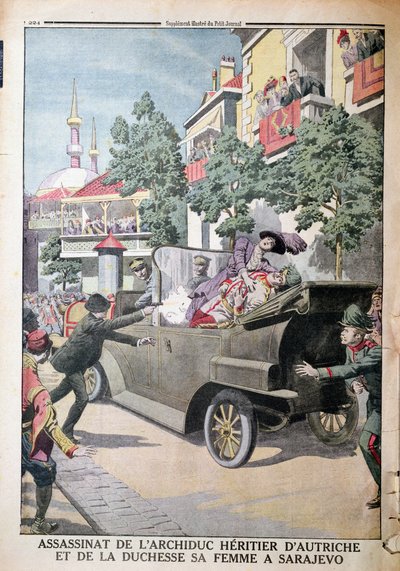 1914年7月12日、ルプチジャーナルより1914年6月28日、サラエボでGavrilo Princip（1895-1918）によってオーストリアの大公フランツフェルディナンド（1863-1914）とその妻であるソフィア公爵夫人の暗殺（co 作： French School