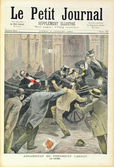 カルノー大統領暗殺、「ルプチジャーナル」より、1894年7月2日 作： French School