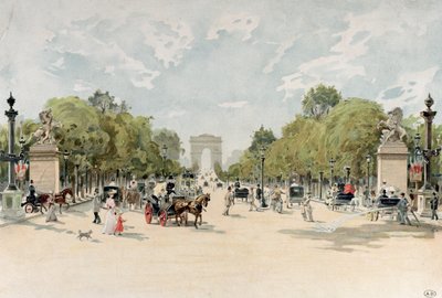 シャンゼリゼ大通り、1895年頃（紙にwc） 作： French School