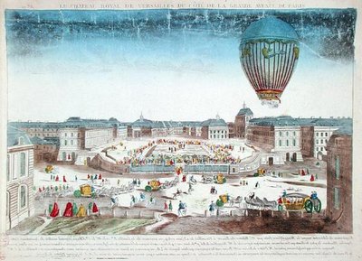 フランソワ・ピラトル・ド・ロジエ（1754-96）の気球旅行（6月23日、ヴェルサイユ宮殿上空にて 作： French School