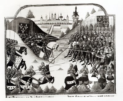 Fromignyの戦い、1450年4月14日、ms Fr 2691 fol。 183、ジャン・シャルティエによるクロニーク・ド・シャルル7世から 作： French School