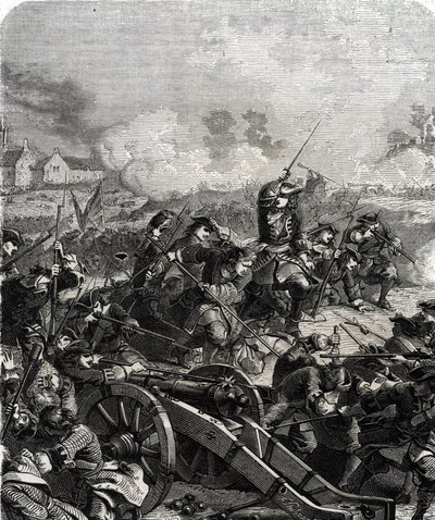 九年戦争中の1693年7月29日、現在のベルギーで行われたランデンまたはニールウィンデンの戦い（彫刻）。 作： French School