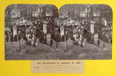 1863年のパリのカーニバル、と畜場を去る太った牛の浮遊物、立体視、1863年 作： French School