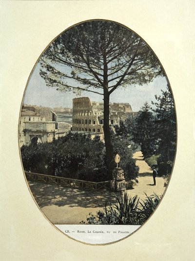 ローマのパラティーノの丘から見たコロッセオ（カラー写真） 作： French School