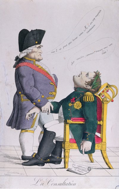 カンバセレス（1753-1824）およびナポレオン（1769-1821）c.1810-14の相談、風刺画 作： French School