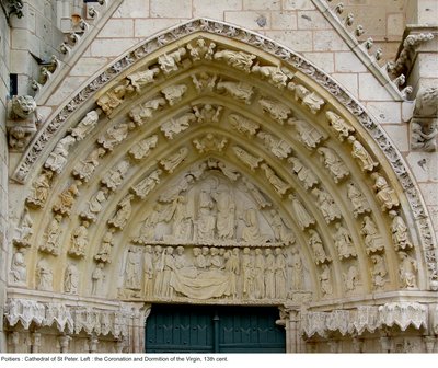 西のファサードの左鼓膜からの戴冠式と聖母の生神女就寝 作： French School
