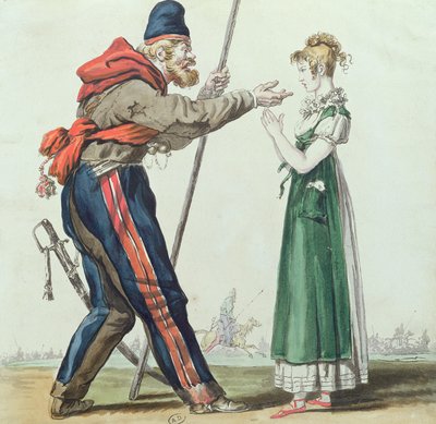パリのコサック、1815年頃（ペンとインク、紙にトイレ） 作： French School