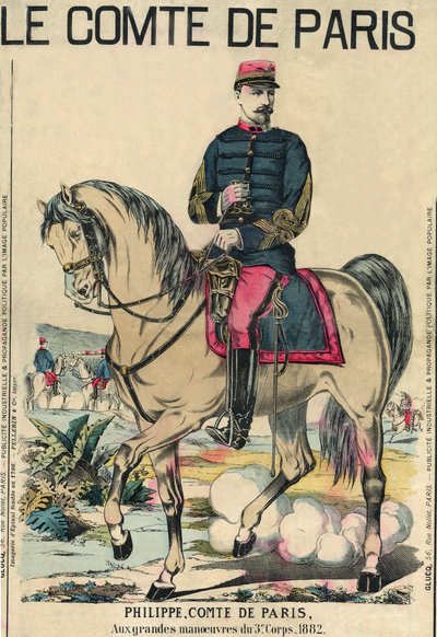 パリの伯爵です。フィリップ・ドルレアン（1838-1894）、彼の信奉者からはフランスの王位継承者とされていた。1889年3月30日にパリで発行された「Le Figaro, supplement」に掲載されたエングレーヴィング。 作： French School