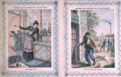 The Dangers of Alcoholism（アルコール依存症の危険性）、学校の練習帳の表紙（1900年頃）（カラーリトグラフ 作： French School