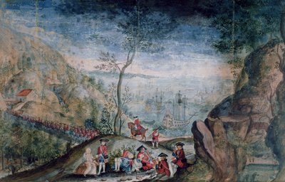 1722年から33年の間にキャップブレトン島のルイブールにあるカレールスイス連隊から50人の兵士が上陸した 作： French School