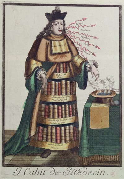 ラーメッシン家の1人が1640年から84年に彫り込んだ像を描いた寓話的な衣装デザインのドクター 作： French School