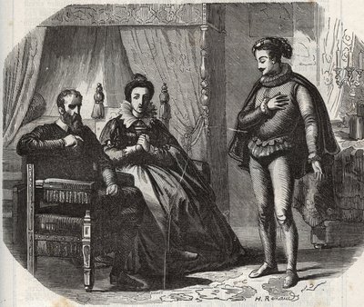 1540年に娘のアンヌ・ド・クレヴィス（1515-1557）とイングランド王ヘンリー8世（1491-1547）の結婚が解消されたことを知ったクレヴィス公爵夫人、マリー・フォン・ユーリヒ（1491-1543）。1871年の「Hist」に掲載された版画 作： French School