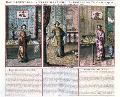 中国皇帝と貴婦人2人、アタナシウスキルヒャーによる中国記念碑の復刻（1601-80年）のイラスト 作： French School
