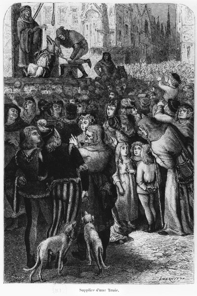 ファレーズからの雌ブタの処刑、A。マンギンによる男と獣のイラスト、1872年 作： French School