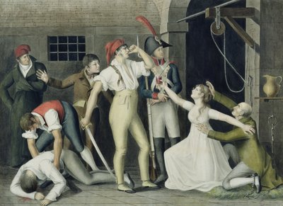 1792年9月、1800年頃のマダモミゼルデソンブレイユのフィリアルとヒロイックの献身（紙にペンとインク、トイレ、ガッシュ） 作： French School