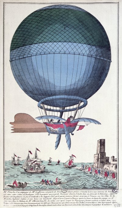 ジャンピエールフランソワブランチャード（1753-1809）とジョンジェフリーズ（1744-1819）、1785年の航空による最初の水路横断 作： French School