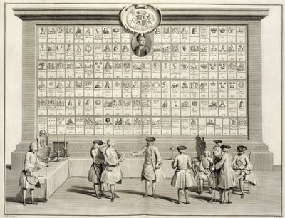 The Ceremonies of Religion and Custom、c.1733のさまざまなロッジの看板があるフリーメーソン 作： French School