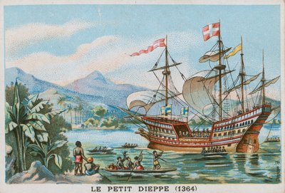 1364年、西アフリカ沖のフランスの船プティディエップ 作： French School