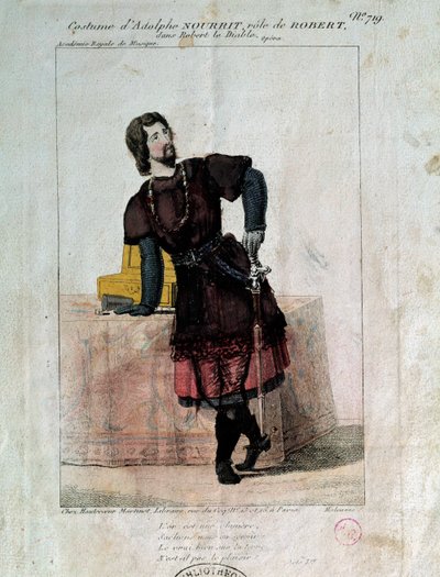 ロベール・ル・ディアブル」のロベール役を演じたフランス人テノール、アドルフ・ヌリ（1802-1839） 19世紀。パリ、オペラ座付属図書館 作： French School