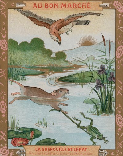 イソップ寓話のひとつ「カエルとネズミ」（クロモリト 作： French School