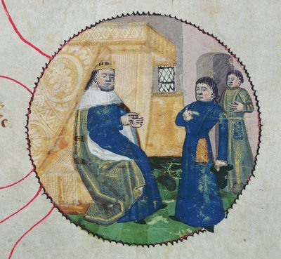 シャルル5世とシャルル6世の系譜、シャルル6世（1368-1422）の詳細（ベラム）。 作： French School
