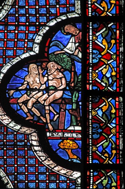 良いサマリア人の窓：神はアダムとイブを呼び出します（イチジクの葉を使用）（w44） 作： French School