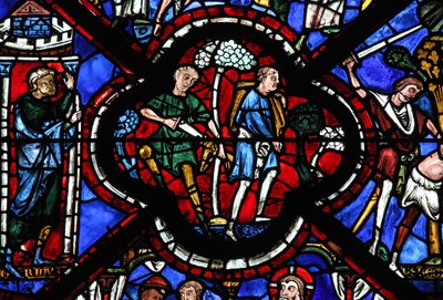 善きサマリア人の窓：泥棒が旅行者を攻撃する（w44） 作： French School