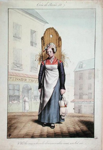 パリの叫び」シリーズの第7番「ガチョウ売り」 1820年頃（カラーリトグラフ） 作： French School