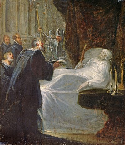 1380年に死去したベルトランデュゲスクランに町の鍵を贈った、ゲヴォダンのシャトーヌフドランドン知事 作： French School