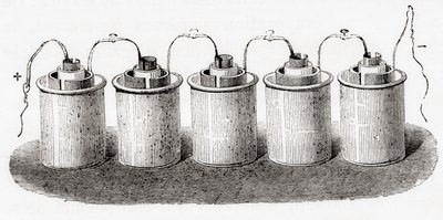 グローブ細胞（Les Merveilles de la Science, pub.1870より）。 作： French School