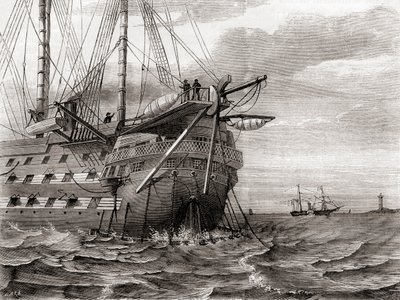 大西洋横断の電信ケーブルを敷設するHMSアガメムノン号（8月2日 作： French School