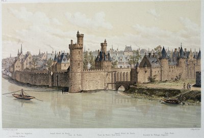 1380年のホテルとネスレの塔-「時代を超えたパリ」に掲載、19世紀後半 作： French School