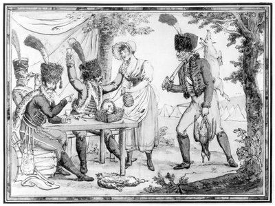 Hussars and the Vivandiere、1803（紙にトイレ） 作： French School